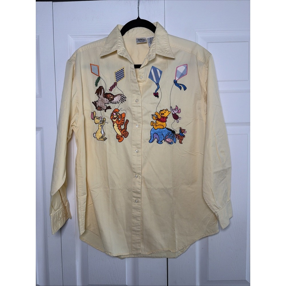Disney Winnie the Pooh Embroidered Womens Size M Yellow Vintage Cotton Kidcore